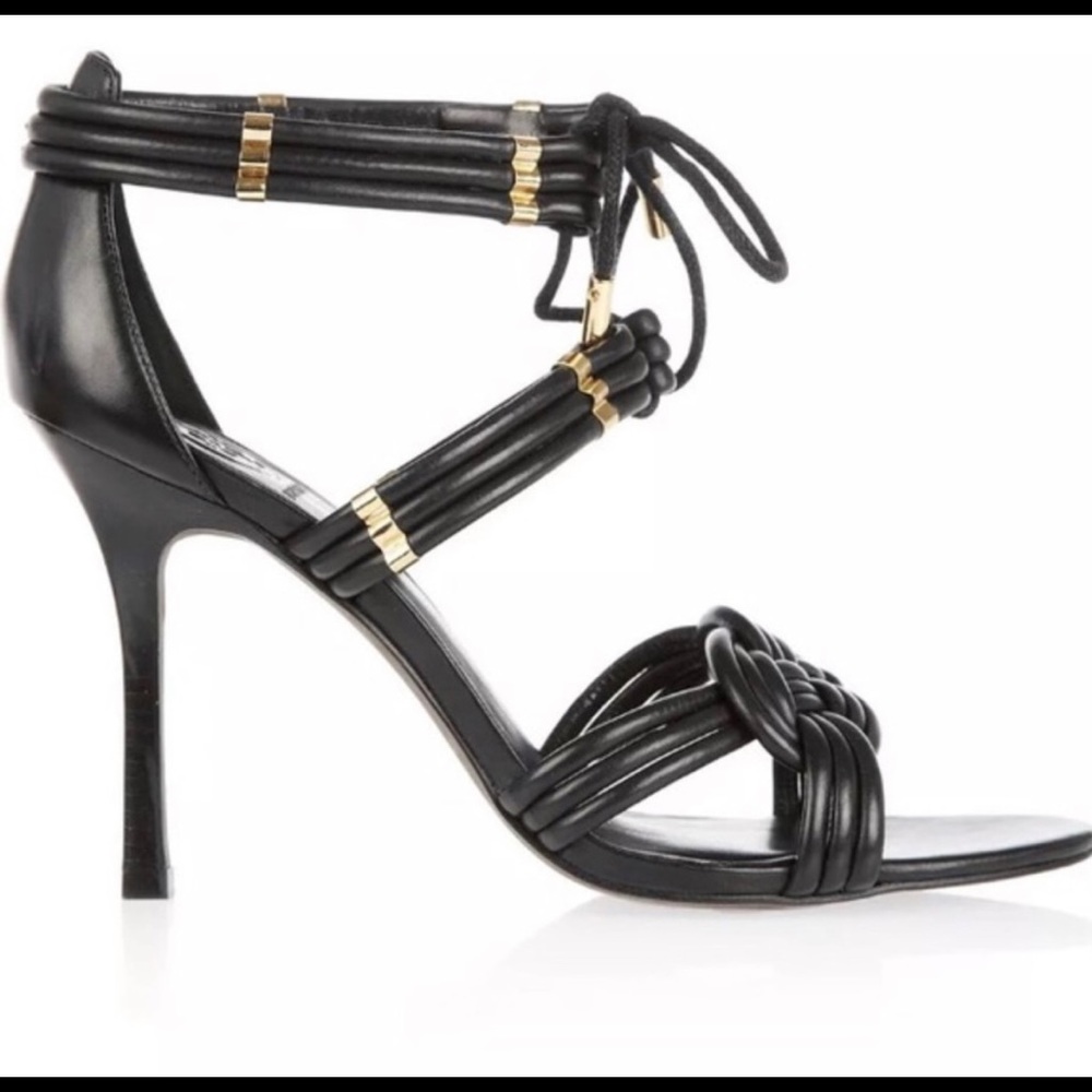 Tory Burch 4 inch Black strappy sexy high heels with gold accents ! Worn once.
